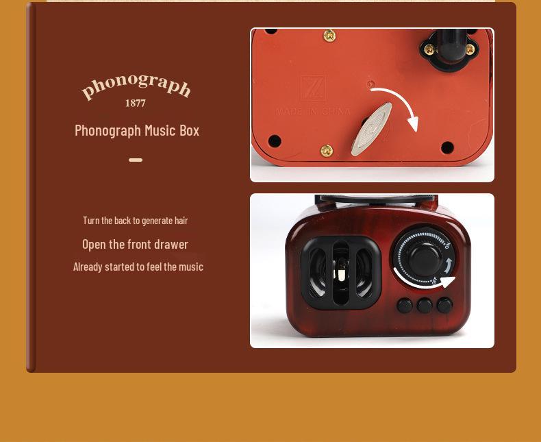 Octave Retro Gramophone Music Box: Vintage Wind-up Display Gift for Girls' Birthday & New Year
