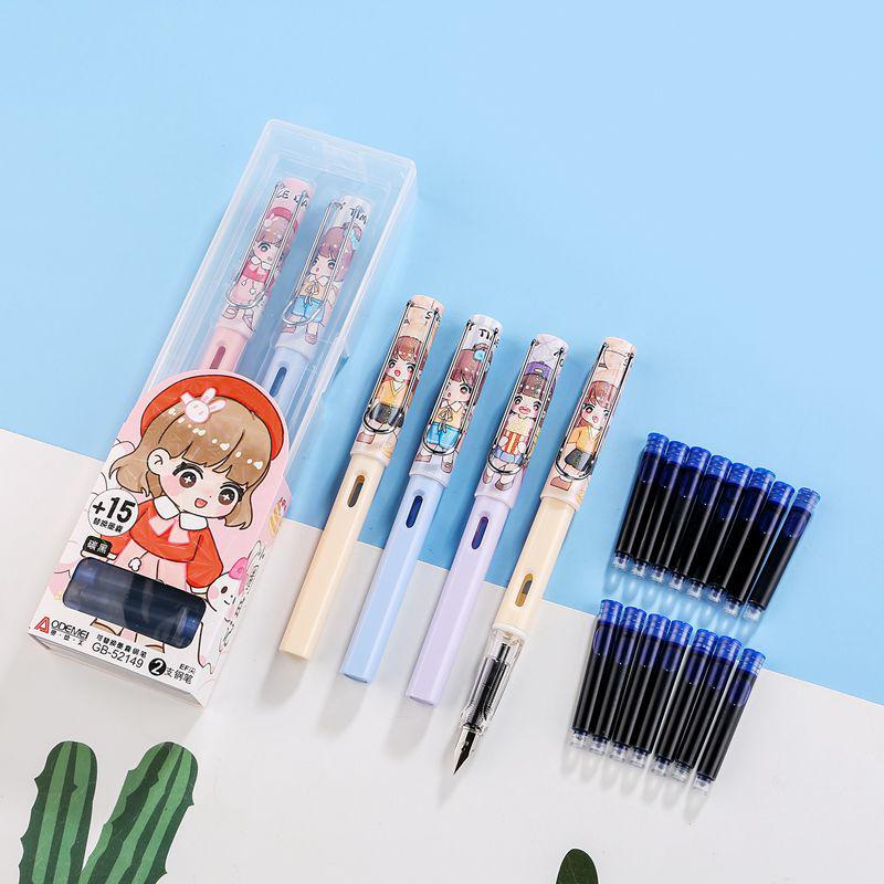 Odeme Student Pen Set: 2 Pens + 15 Refillable Ink Cartridges Erasable Blue - Box Price