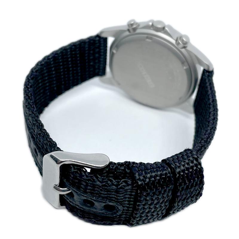 SEIKO Chronograph Japanese black textile watch SND399P1, movement, band, men's , model