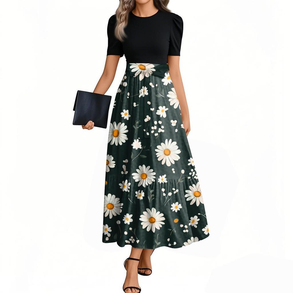 Women's Floral Print High Waist Fashionable And Elegant Dress