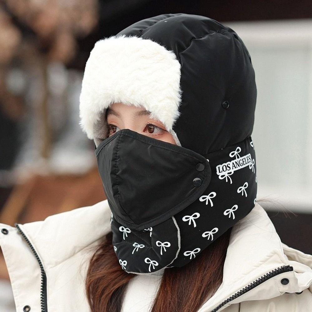 Bow Pattern Pullover Hats Cold Proof Cycling Mask New Ear Protection Cap  Winter