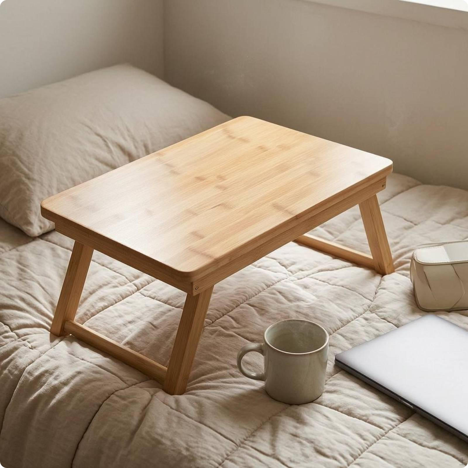 Wooden Folding Table Wood Finish Laptop Desk Foldable Portable Bed