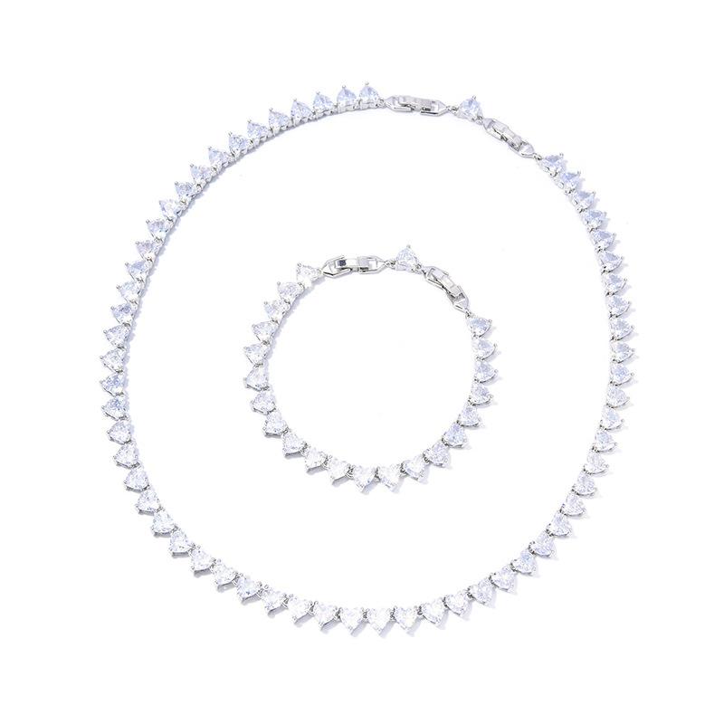 

Милый и прохладный, слегка инкрустированный бриллиантами розовый персиковый браслет в форме сердца, ожерелье, женский легкий роскошный комплект ювелирных изделий в форме сердца для любви, аксессуары для банкета Necklace белый