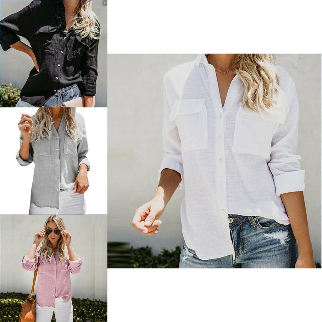Women's Long Sleeve Tops Stylish Button Down Casual Blouse Shirt T-shirt For All Seasons