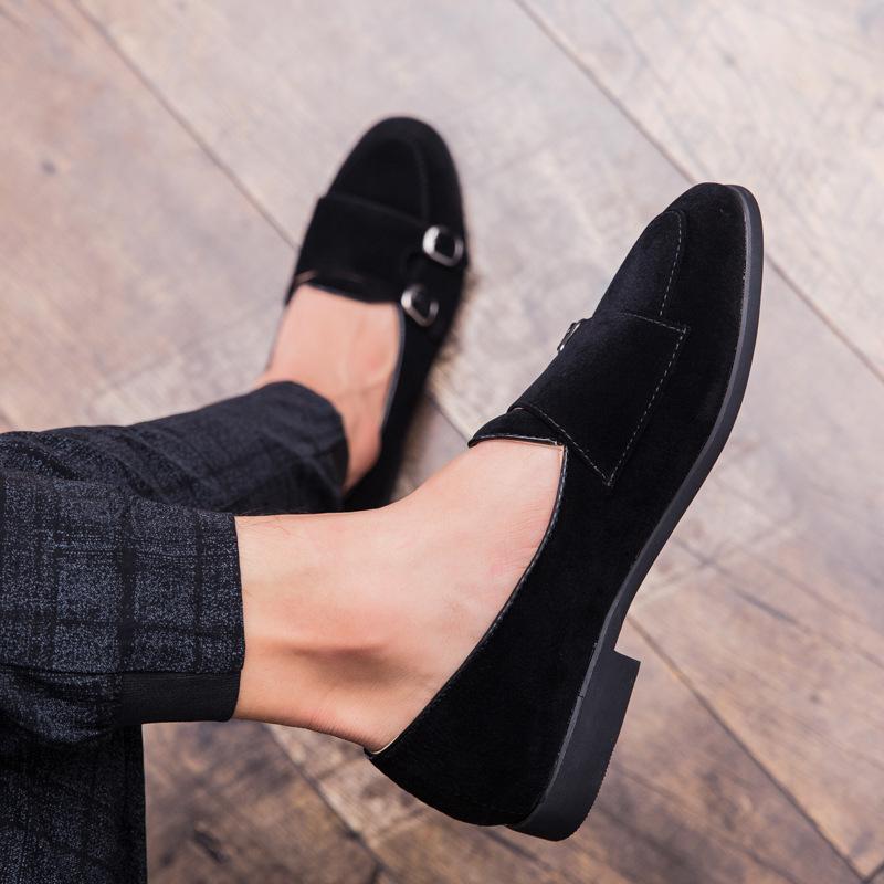Men's Loafers, Suede Leather Pointed Casual Shoes, Four-season Solid Color Men's Leather Shoes, Foot Cover, Driving Lazy Shoes