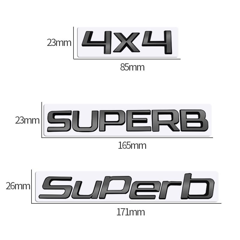 JBIW9 MetaL 3D Badge Logo Car Rear Trunk Body Sticker Letter Emblem For Skoda SUPERB 4X4 Accessories Glossy Black Matte black