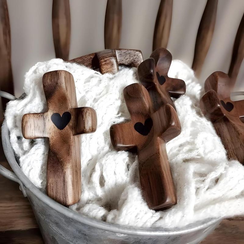 Pocket-Sized Olive Wood Cross - Heart Cutout Wooden Religious Cross for Prayer and Comfort - Encouragement Gift for Christmas
