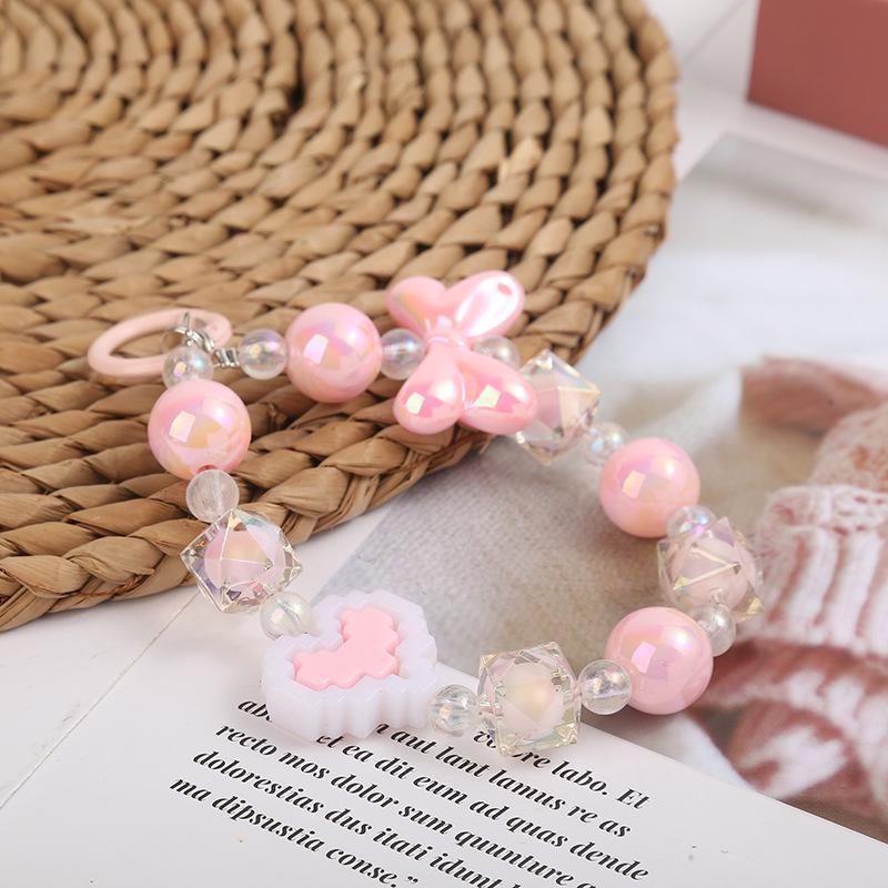 

Candy Color Butterfly Beaded Phone Lanyard, Keychain & Heart Pendant with Building Blocks розовый