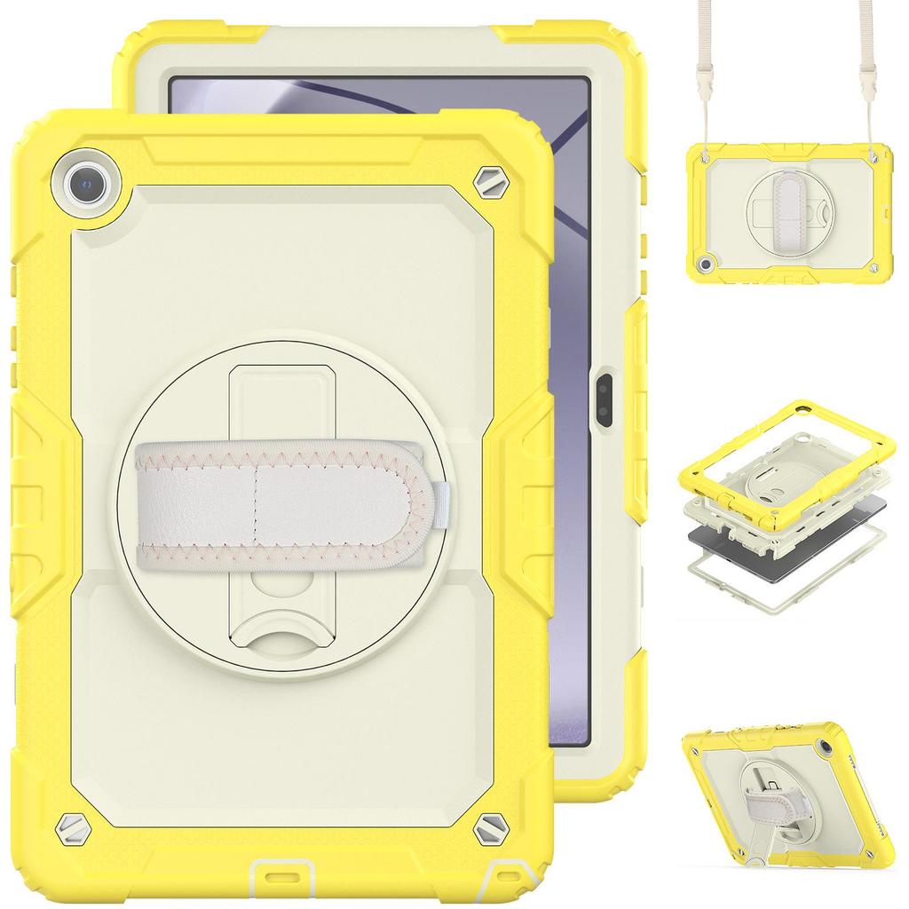 Contrast Color Rotating Stand Case with Strap for Samsung Tab A9 Plus X115