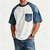 Herren Jeans Patchwork Hemd. Lässiges kurzärmeliges bequemes T-Shirt. Modisch für Frühling und Sommer.