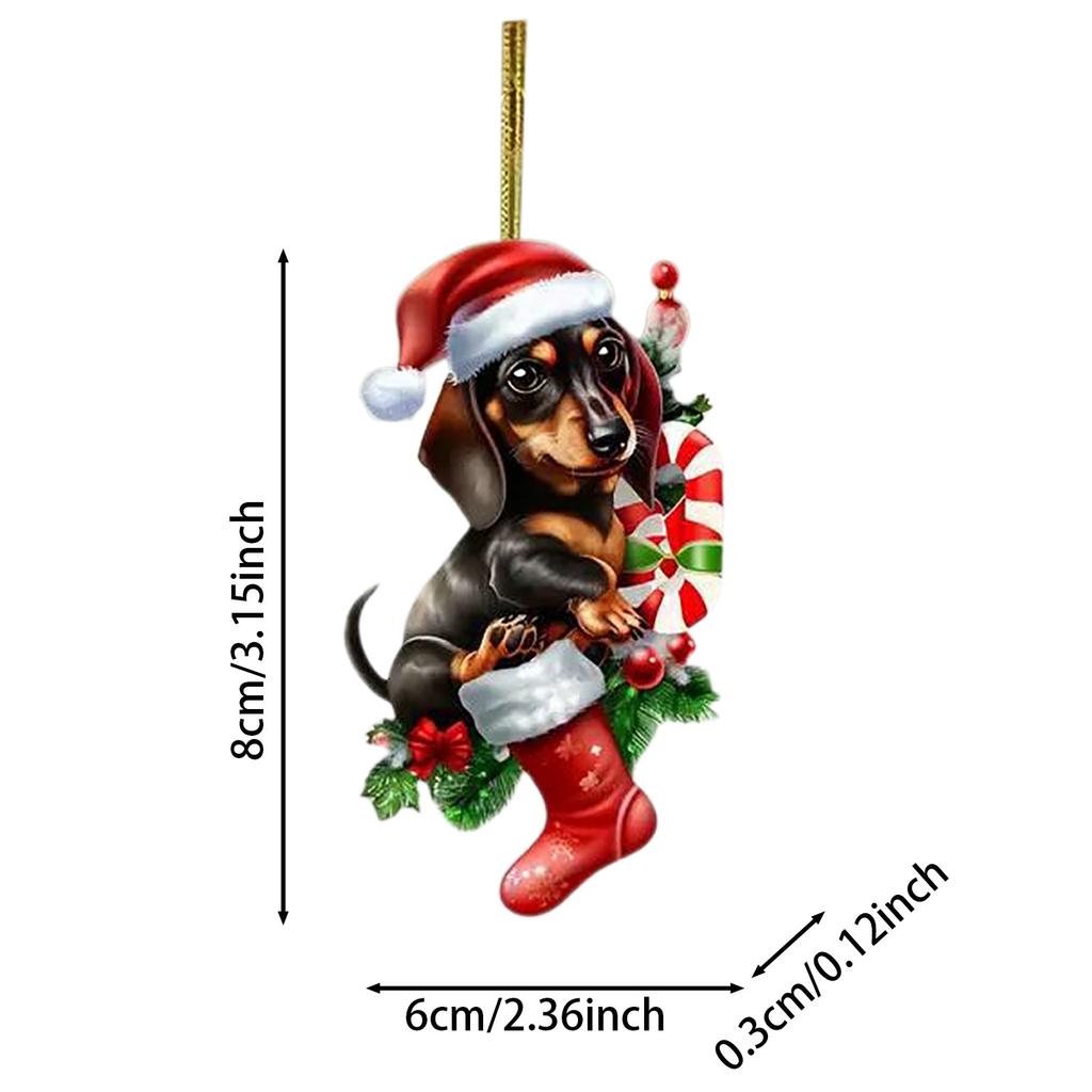 2d Ornament Portable Acrylic Dog Tree Ornament Car Pendant Sausage Dog With Hats Christmas Wooden Garland Beads Long