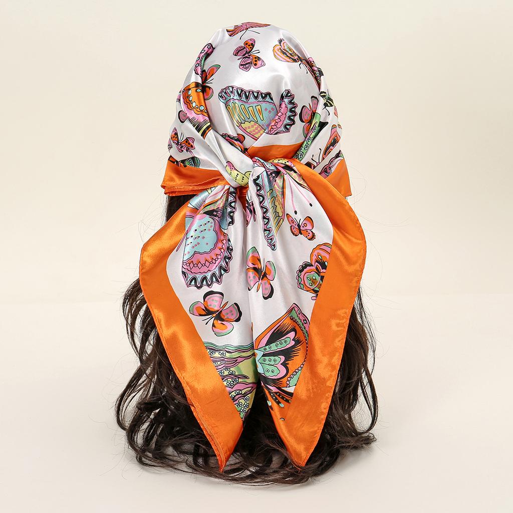 90*90cm Women Scarf Silk Feeling Hair Neck Square Brand Office Bandanna Muffler Waiter Flight Attendants Handkerchief Rings Wrap