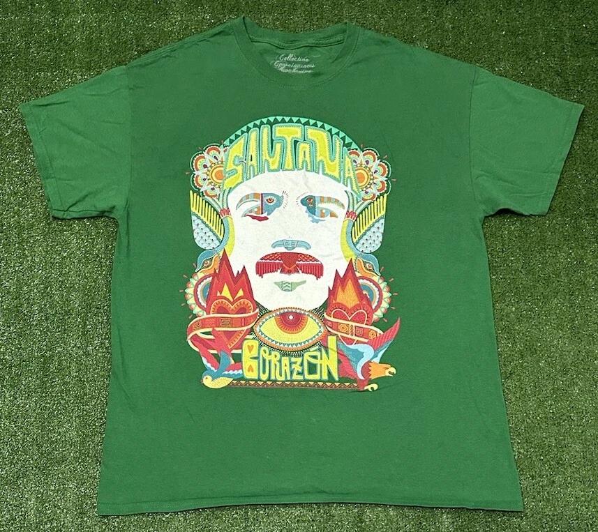 

Santana Corazon 2015 Concert Tour Green T Shirt Size Large 2XL
