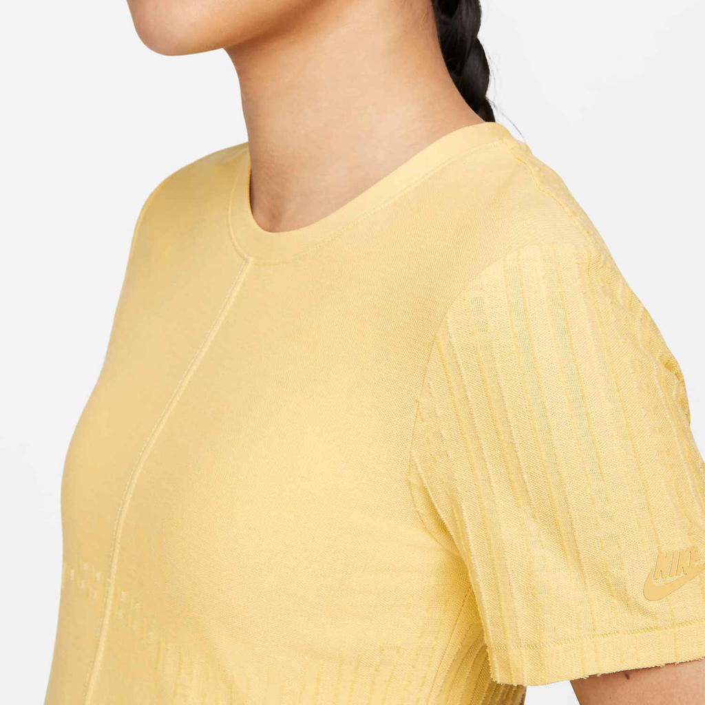Nike Sportswear Dri-FIT ADV Tech Pack Solid Color Breathable Crew Neck Short Sleeve T-Shirt Women Tops Yellow DM6499-700