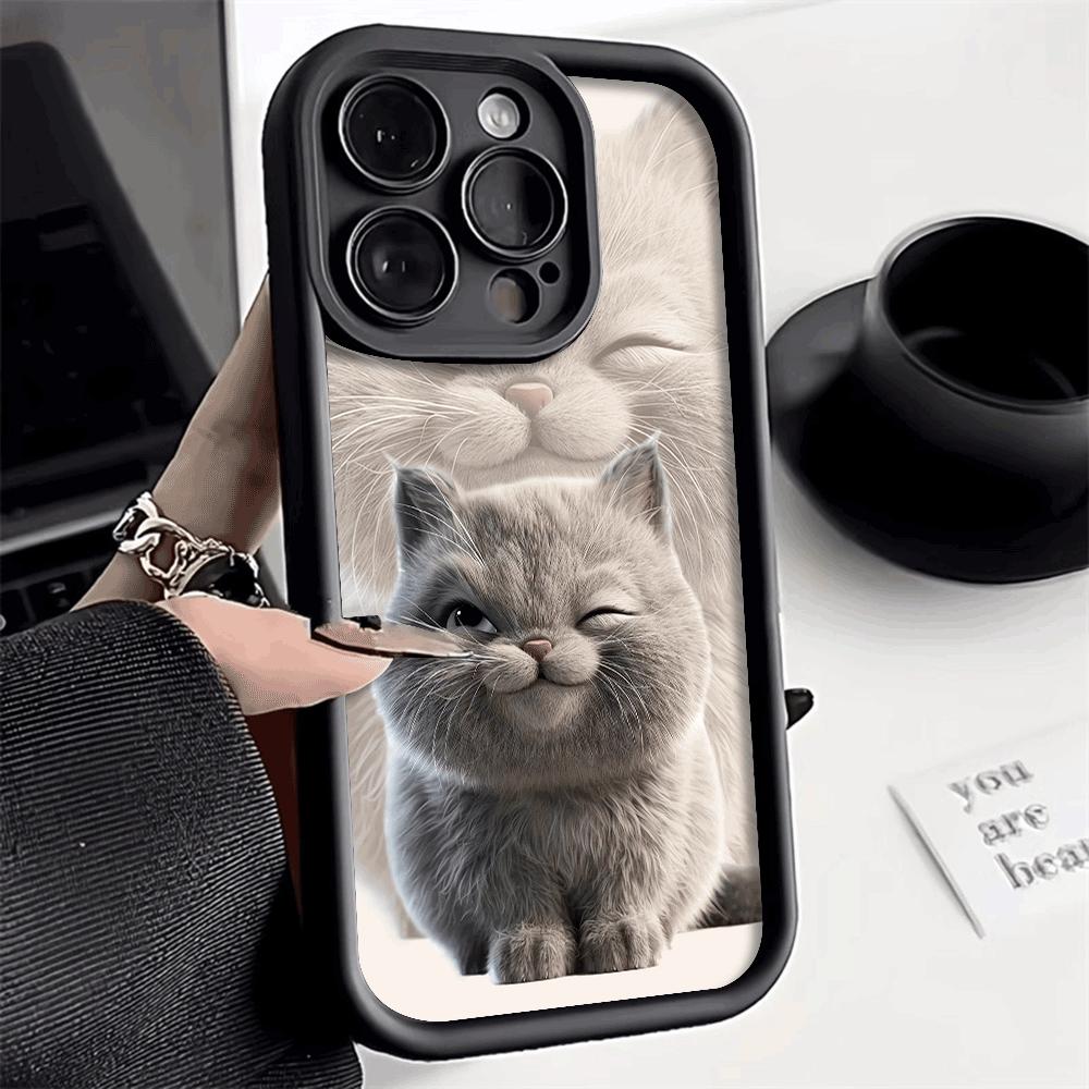 Cute selfie cat Phone case iPhone 15 Pro Max 11 12 13 16 14 Plus Silicone Shockproof Case Lens protector shell