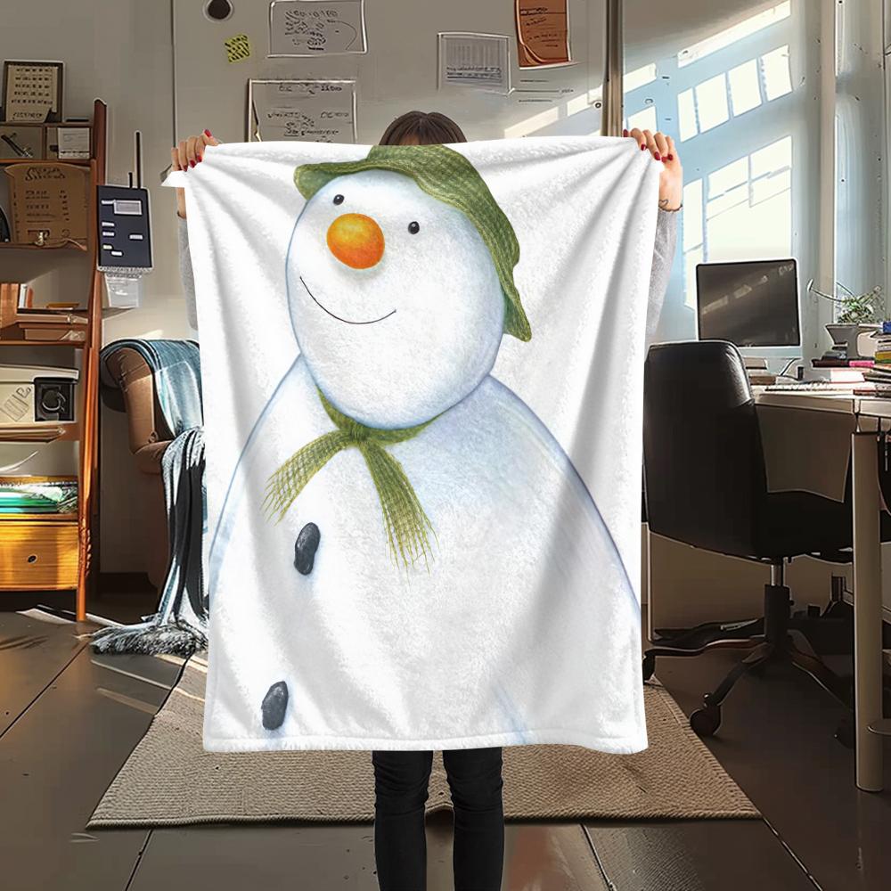 1PC The Snowman Print Flannel Blanket, High quality All Seasons, Home Decor, Warmth and Comfort, Perfect for Christmas Gifts