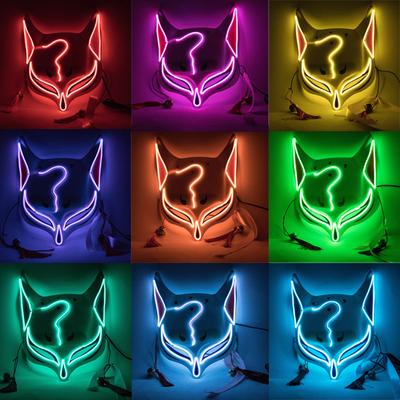 Festivalová maska ​​LED Light Up Kitsune Fox Mask Cosplay Halloween Maškarní maska ​​Animal DJ Dance Glow Party Props