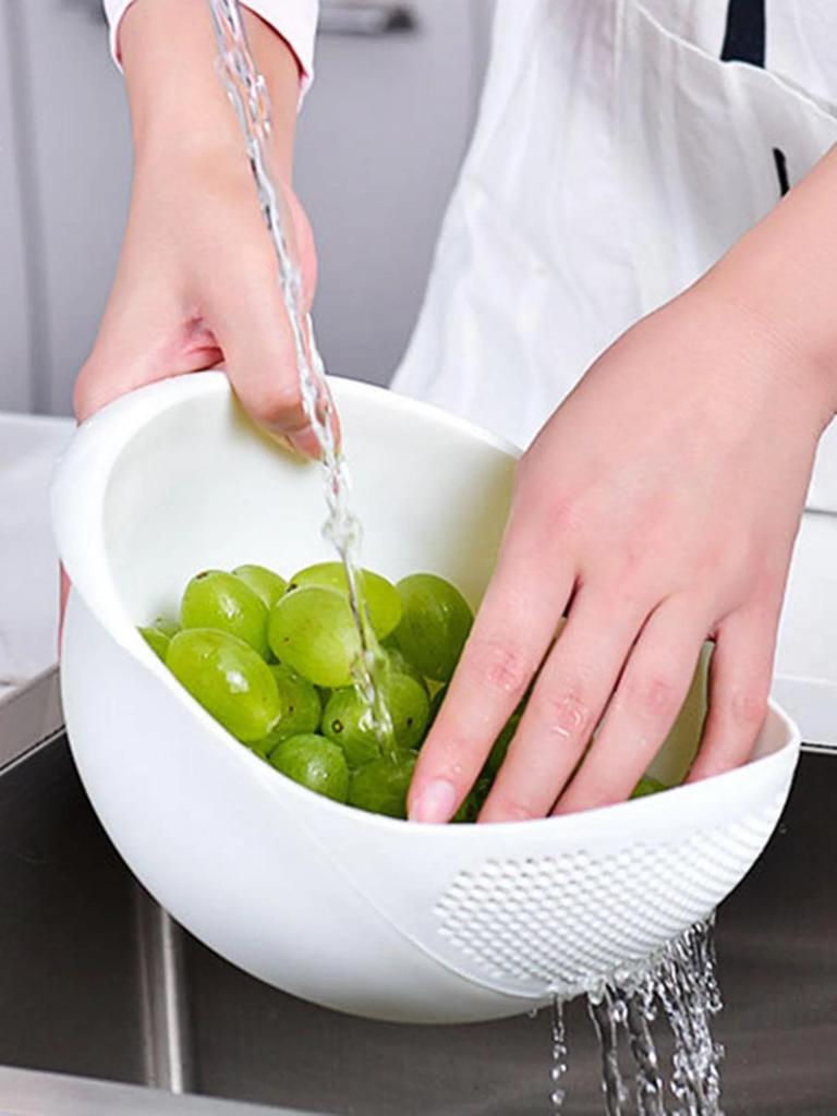 1PC- Silicone Colander Rice Bowl Drain Basket Fruit Bowl Washing Drain Basket with Handle Washing Basket Home Kitchen Organizer