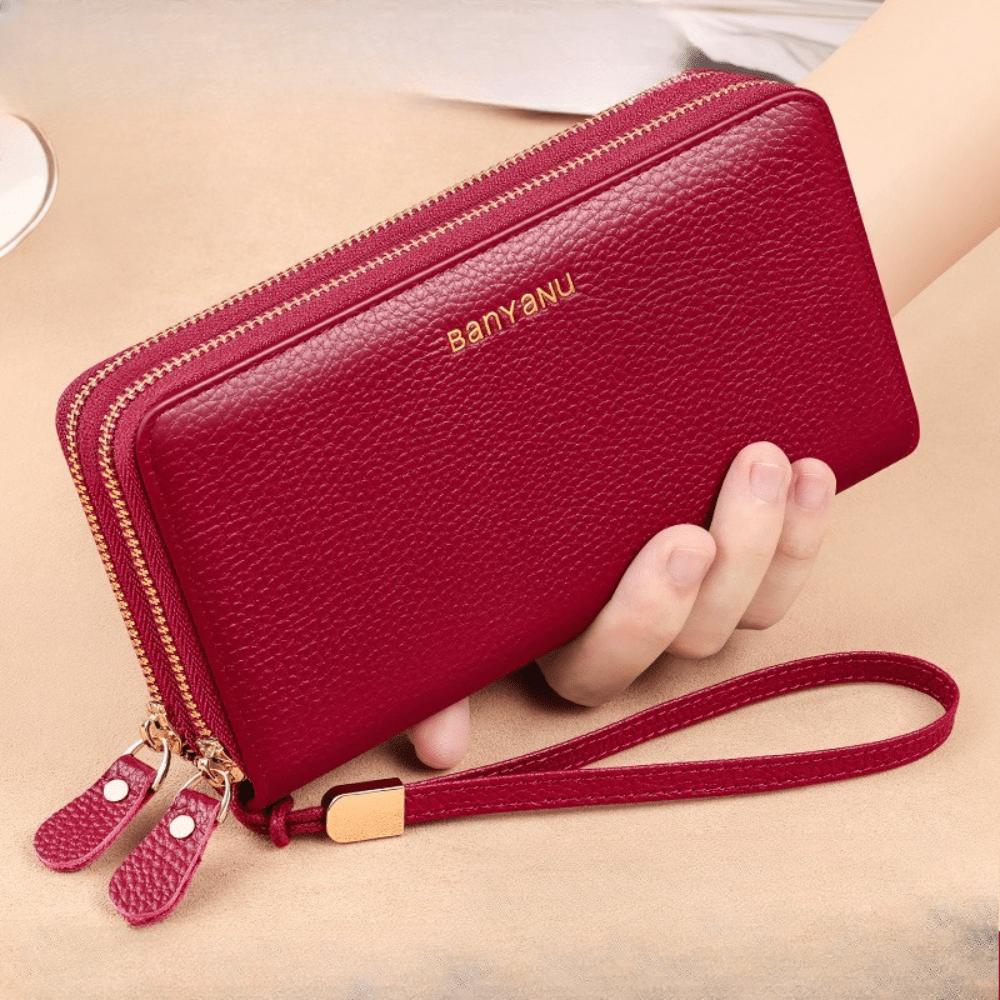 Portefeuille long femme nouvelle mode grande capacité portefeuille double fermeture éclair pochette red, multicolore