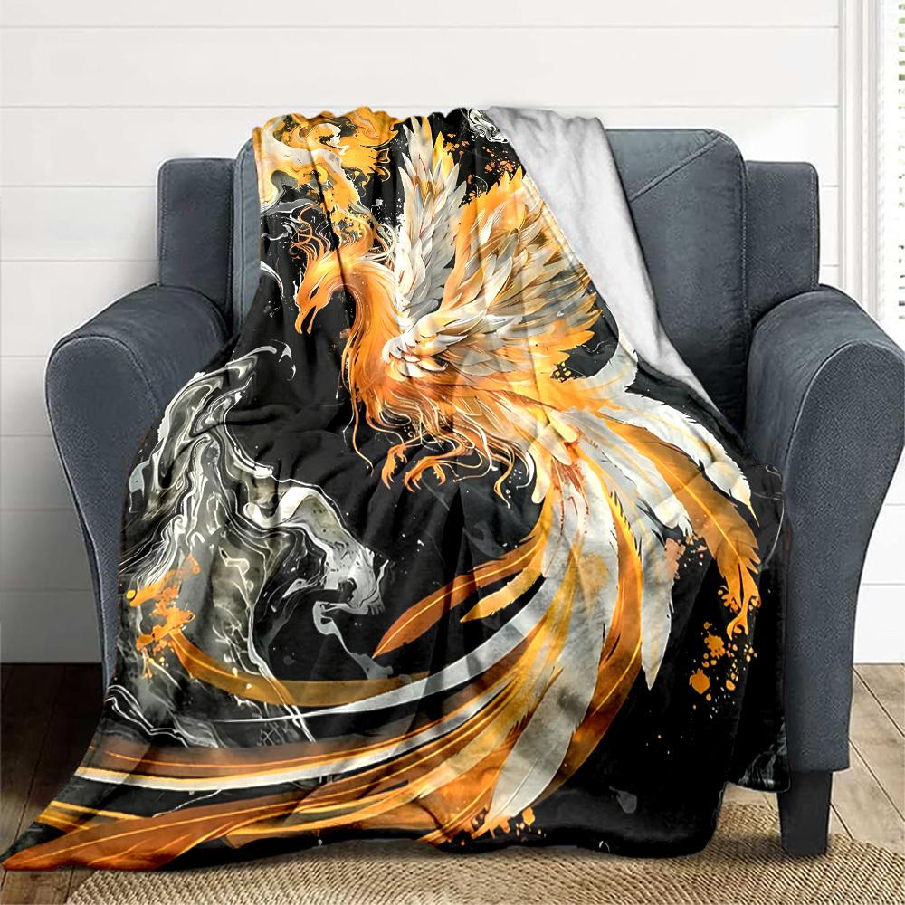 1pc Phoenix Print Blanket, Lightweight Flannel Throw For Sofa, Bed, Travel, Camping, Livingroom, Office, Couch, Chair, And Bed,
