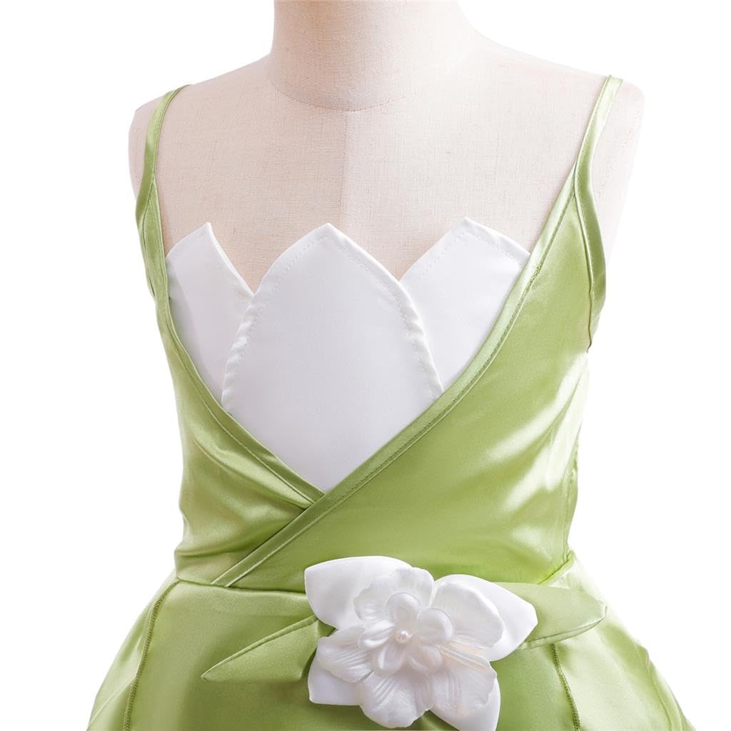 [Dressy Daisy] Toddler Girl Frog Princess Costume Cosplay Dress Set Kids Princess Magic Kiss Fancy Dress Halloween Accessories Included Size 8-10