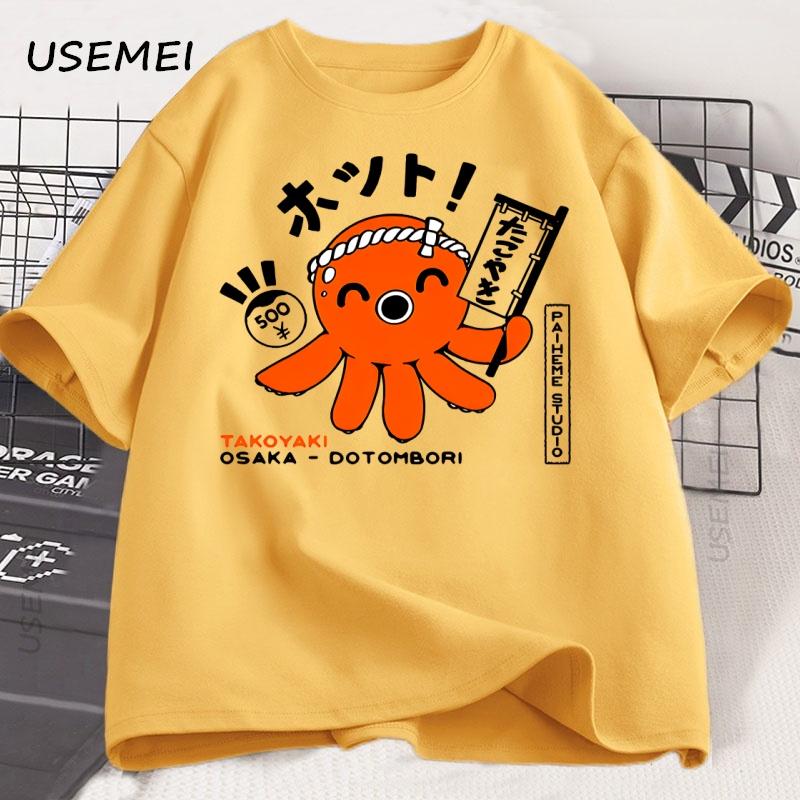 Pánské Dámské Ležérní Tričko s Chobotnicí v Japonském Stylu s Krátkým Rukávem Bavlněné s Kulatým Výstřihem Volná Trička Nadměrná Grafická Trička