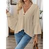 Spring Summer V-neck Elegant Loose Ruffled Women Blouse Half Sleeve Simple Casual Blouse Female New Solid Color Lotus Leaf Tops Office Sweet Clothing