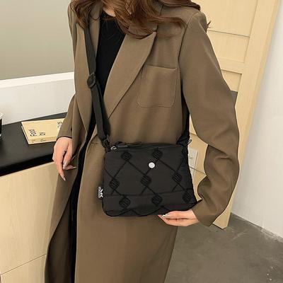  Sac à bandoulière léger et décontracté pour femme, en coton, motif losange, grande capacité, hiver