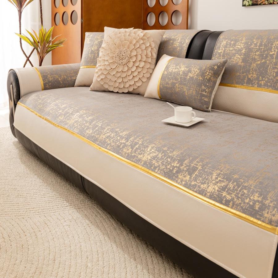 

1pc Gildling Velvet Shiny Anti-Slip Sofa Cover, Four Seasons Couch Seat Cover Living Room Furniture Decor 90x90cm світло-сірого кольору