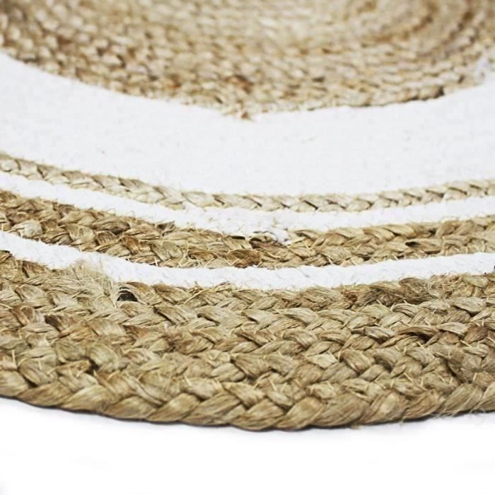 Round Rug In Natural Jute Ø70 Cm – Ideal for Entrance or Bedroom, White Cotton Circle Border, Natural and Elegant Style