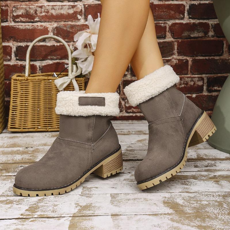 Winter New Medium Boots Lamb Wool Cotton Shoes Plush Thickened Women