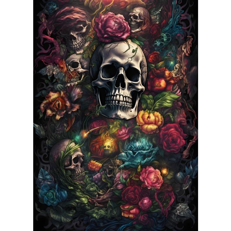 Skull and Rose Poster Abstract Horrible Full Skulls Canvas Painting Magic Wall Art for Living Room Home Decor Mural