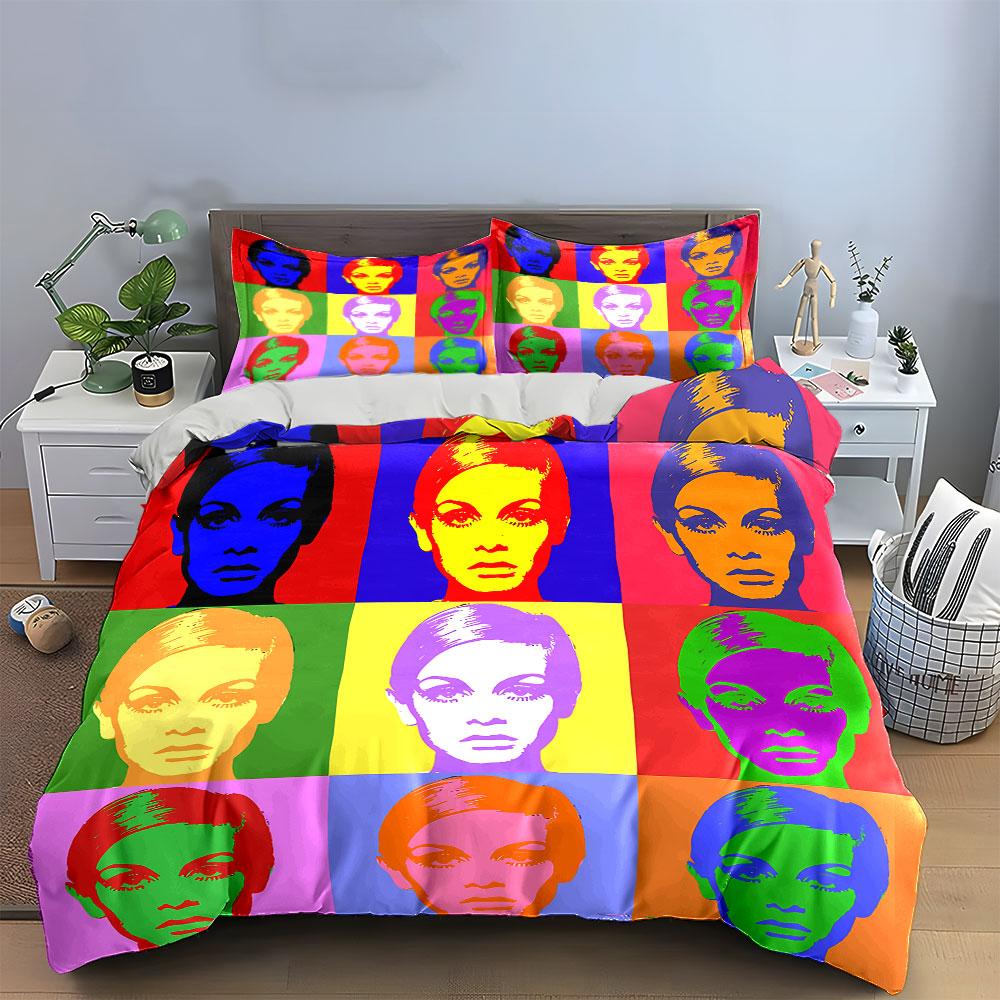 Pop Art Colorful Female Portrait Bedding Duvet Cover Set Duvet Cover Pillowcases (1*Duvet Cover 2*Pillowcases, without duvet insert)