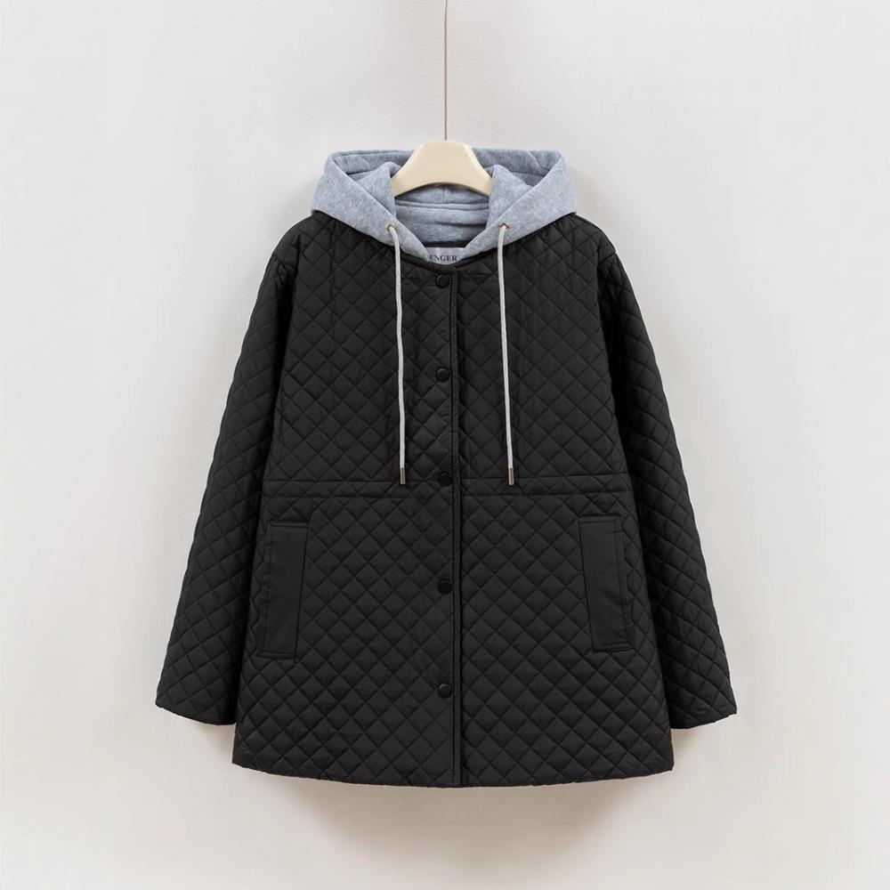 

Новая модная куртка с капюшоном средней длины с легким наполнителем, стеганая куртка женская 2XL чёрный