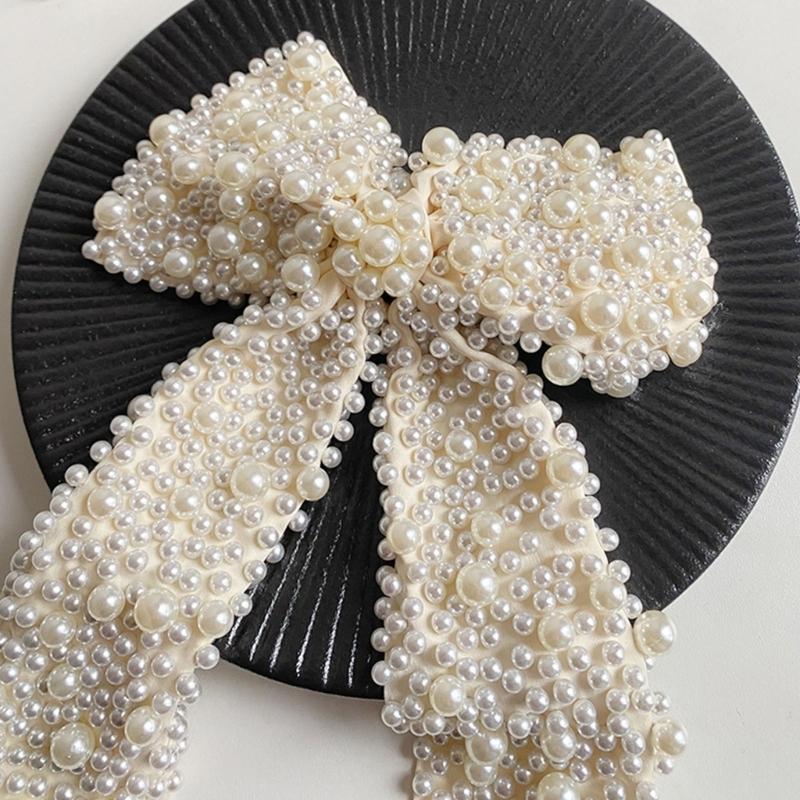 Fashion Artificial Pearls Bowknot Hair Clip For Bridal Shower Formal Event Photoshoots Special Occasion NonSlip Hairpin