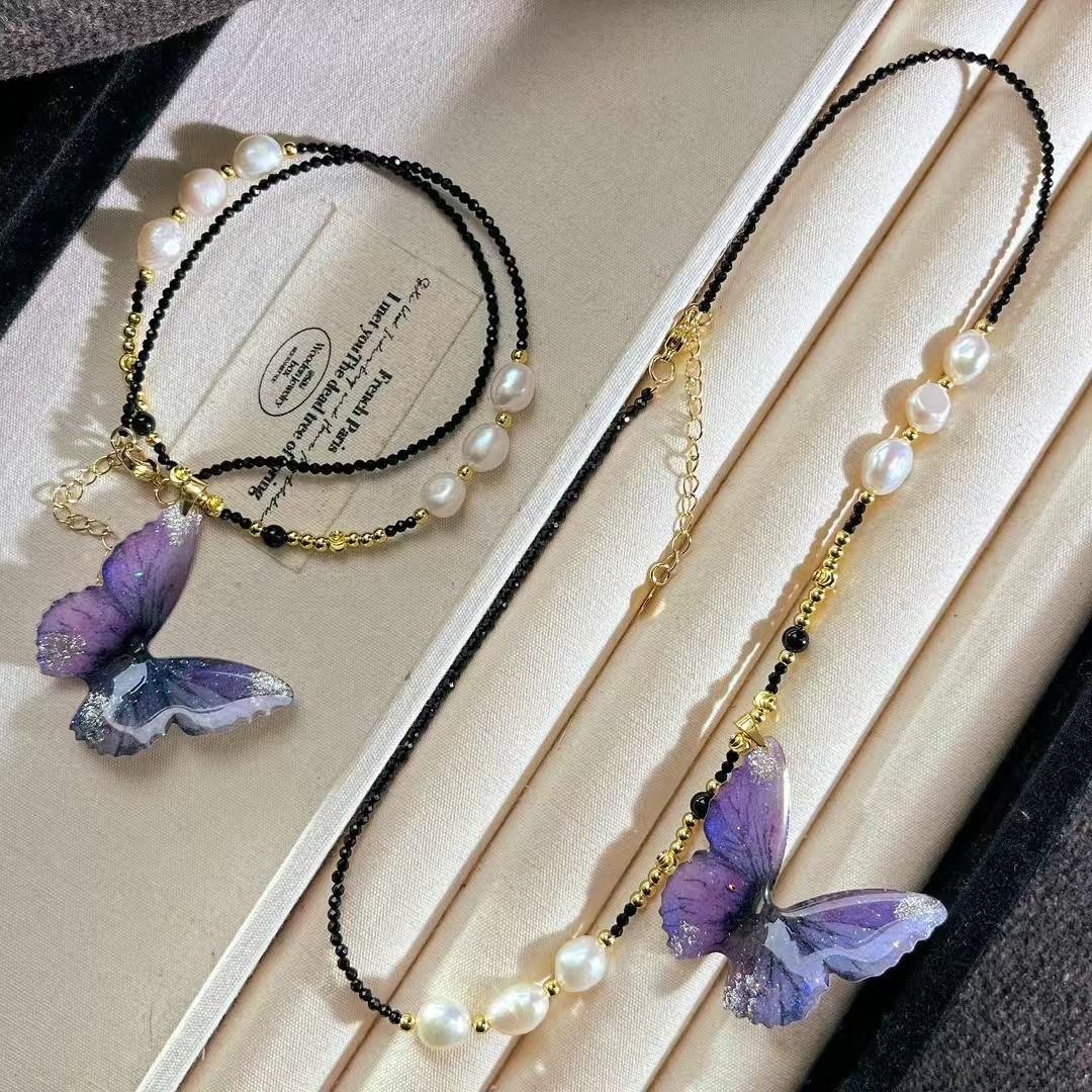 Vintage High Quality Natural Freshwater Pearl Artificial Butterfly Collarbone Chain Necklace