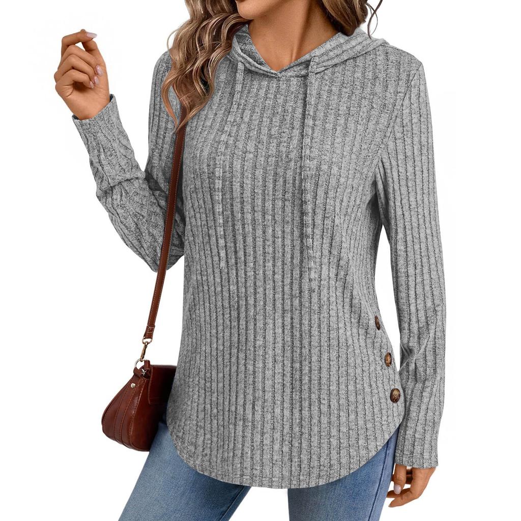 Women's Fashionable Casual Solid-color Long-sleeved Pullover Top Pullover Sweatshirt