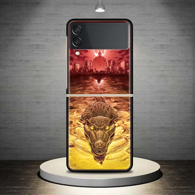 Crocodile Animal For Samsung Galaxy Z Flip 6 5 4 3 5G Phone Case Black Hard Cover ZFlip 6 5 4 3 Shockproof Bumper Coque