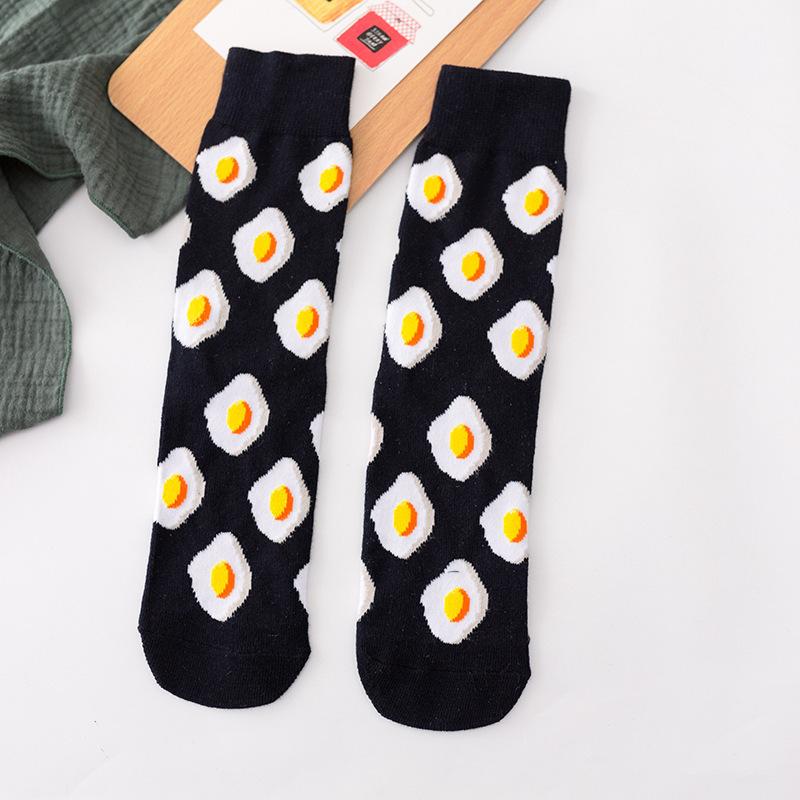 Funny Harajuku Women Casual Cartoon Fruit Sock Hot Sale Banana Avocado Lemon Egg Cookie Donuts Colorful Japanese Skateboard Sock