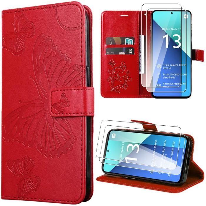 Coque - E.F.CONNECTION - Xiaomi Redmi Note 13 4G - Antichoc - Cuir PU - Motif Papillon