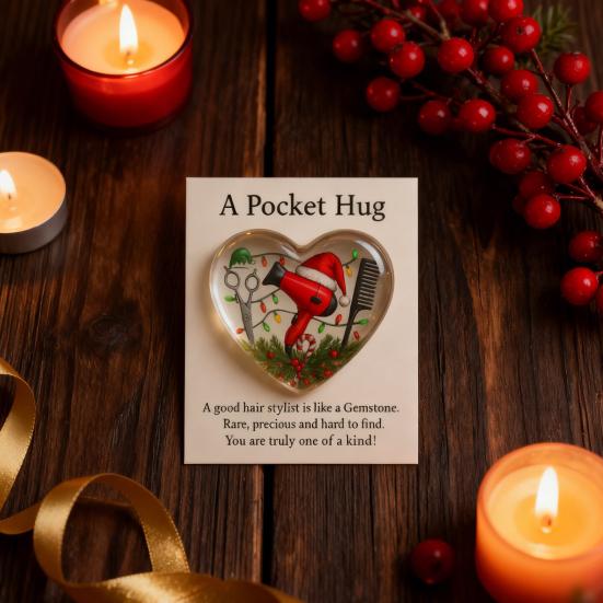 Yousheng Hairstylist Pocket Hug with Positive Card Emotional Support Heart Shaped Christmas Hair Stylist Pocket Token Encouragement Gift