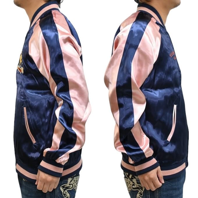 Looney Tunes Sukajan Souvenir Jacket Wile Coyote Tweety [Banson] LTV-2504 E. Men's (JP, Alphabet, 2XL, Black)