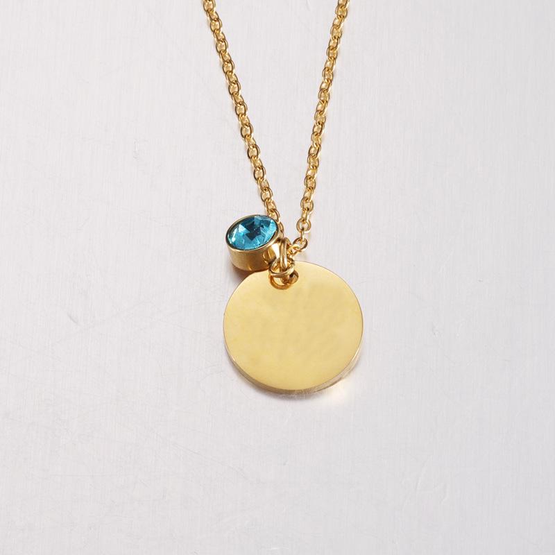 Stainless Steel Minimalist Engraved Pendant Necklace with Birthstone Charm