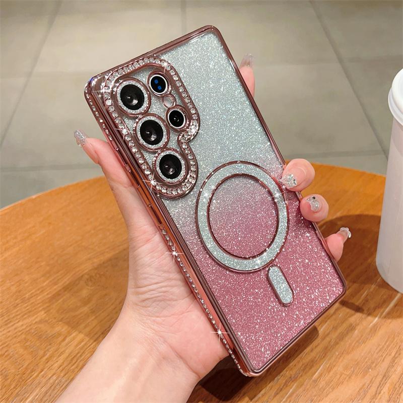 Glitter Magnetic Bling Diamond Cover for Samsung Galaxy S25 Ultra S24 FE A56 A36 A26 A16 A55 A35 A25 A15 A54 Case iPhone 16 15 Plus 14 13 Pro Max Case