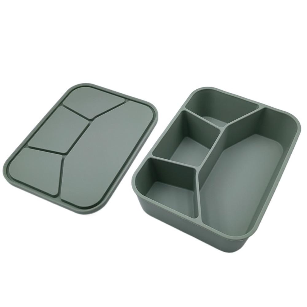 

Силиконовый ланч-бокс с 4 отделениями, пригодный для микроволновой печи, контейнер для сохранения свежести, посуда, контейнер для еды, рабочий зелёный