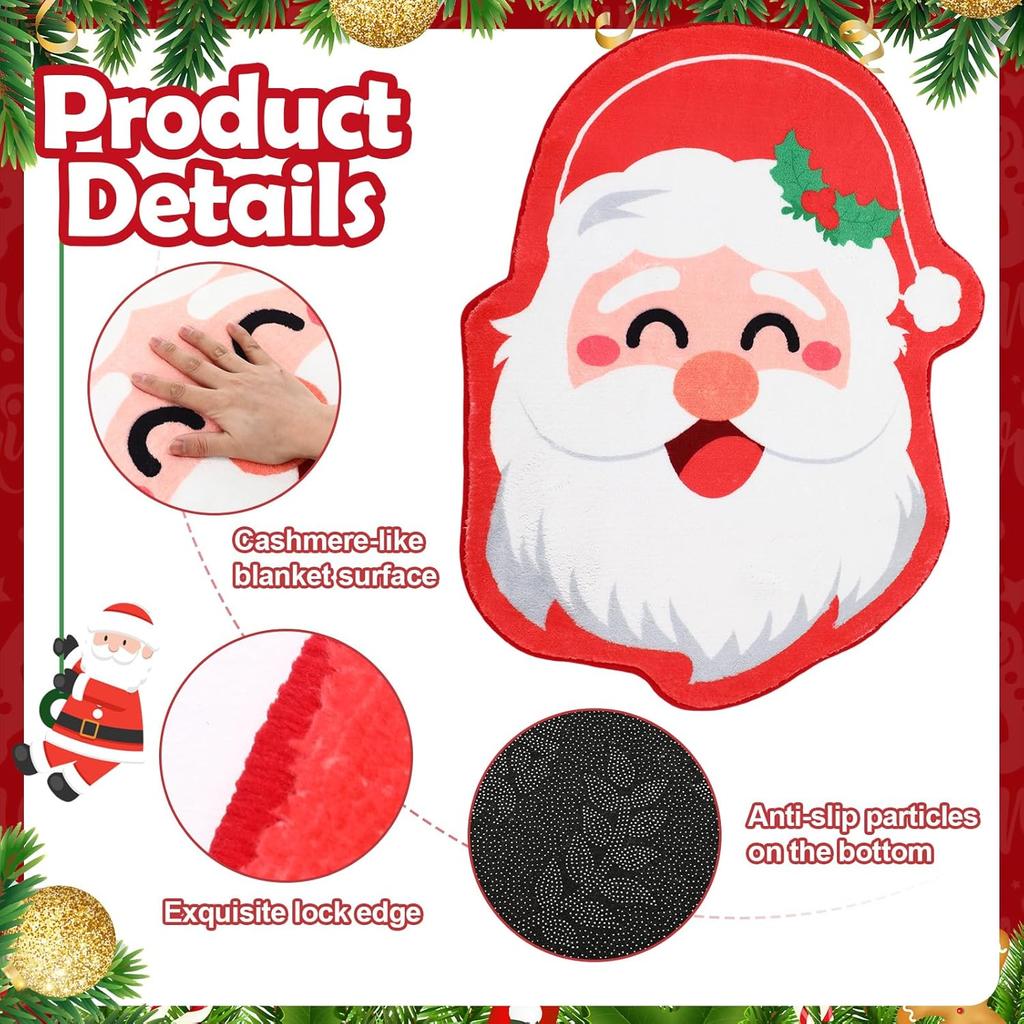 Father Christmas Faux Cashmere Carpet Soft Absorbent Bathroom Floor Mats Bedroom Living Room Carpet Home Decoration