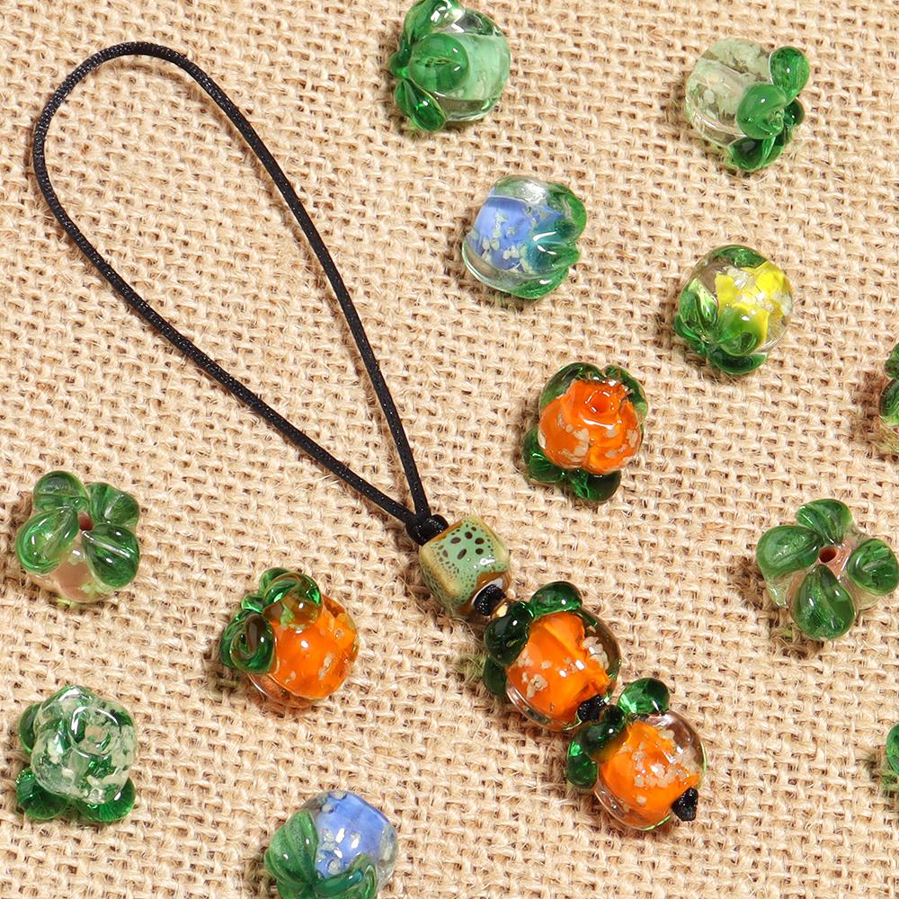 10pcs 11x13mm Luminous Lampwork Persimmon Beads Glass Loose Beads For Jewelry Making DIY Bracelets Phone Key Chain Accessories