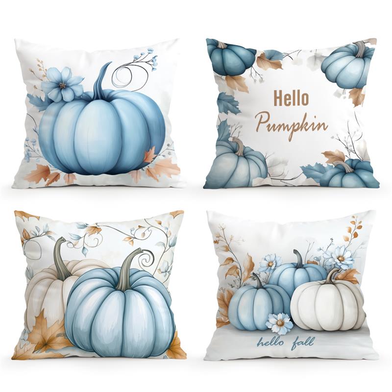 Home Decor Blue Pumpkins And Fall Hello Pattern Pillow Pattern Cushion Cover Suitable For Sofa Bedroom Car Pillow Cover