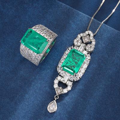 Jewelry Copper Bottom Gold-Plated Imitation Grandmother Green Small Fresh Temperament Set Pendant Ring 10 * 14