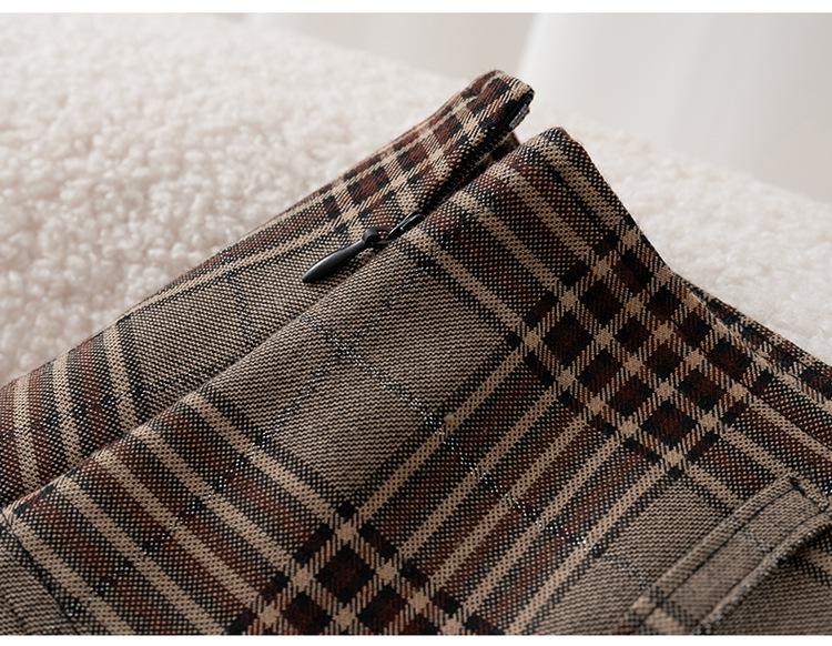 2025 Women's High Waist Brown Plaid Pleated Skirt - Slimming College Style Autumn Short Skirt